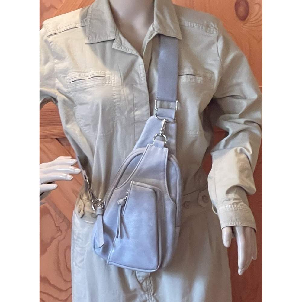 Urban Expressions Gray Vegan Leather Sling Crossbody Bag Teardrop EUC